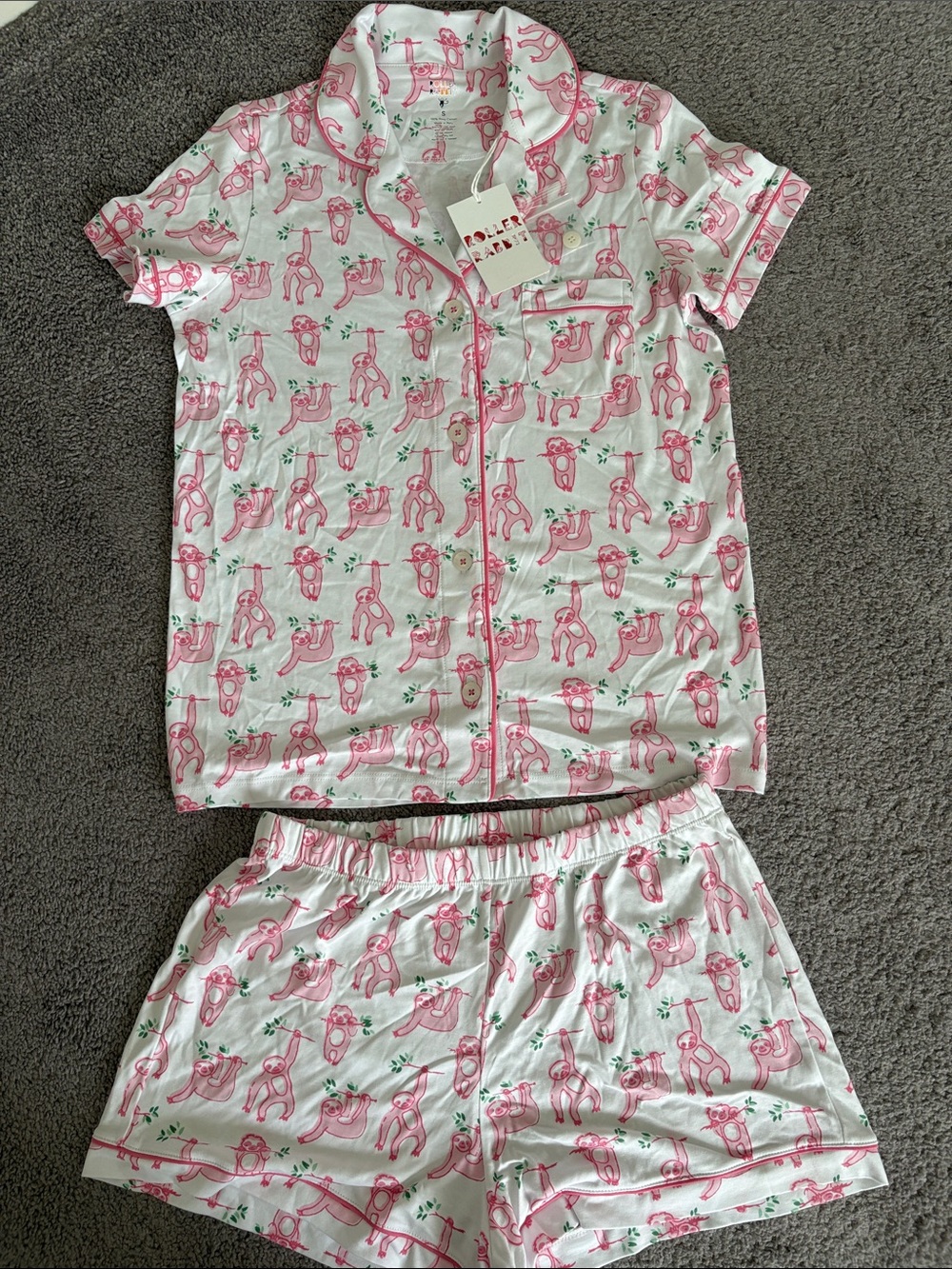 Roller Rabbit Sleepy Sloth polo pajama pink
